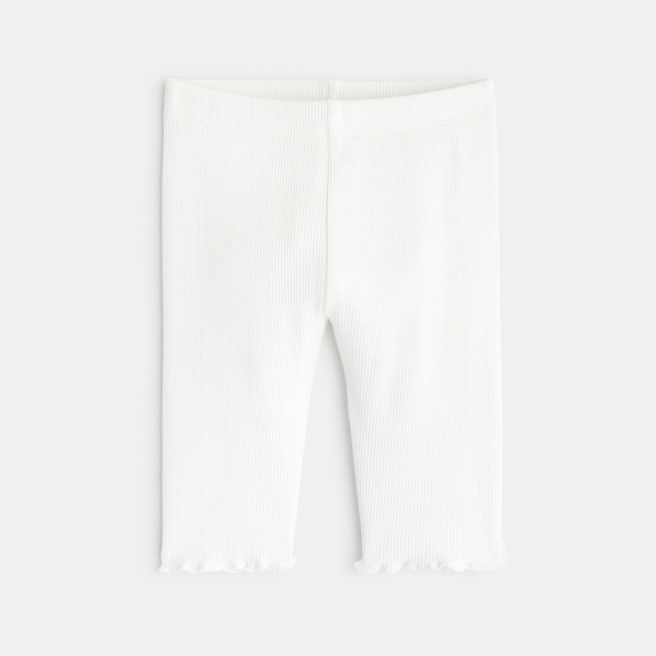 Legging corsaire maille côtelée unie blanc bébé fille