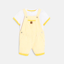 Salopette rayée courte et t-shirt jaune bébé garçon