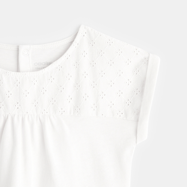 Bi-material English embroidery T-shirt