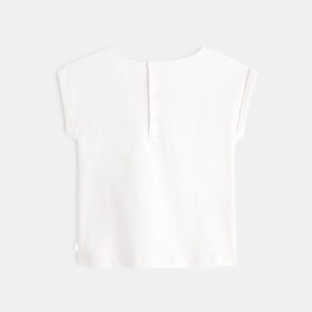 T-shirt bi-matière broderie anglaise blanc bébé fille