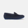 Mocassins croûte de cuir uni bleu garçon