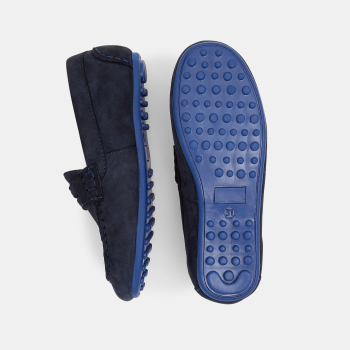 Mocassins croûte de cuir uni bleu garçon
