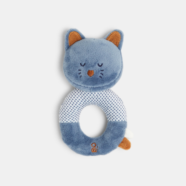 Peluche hochet chat bleu naissance