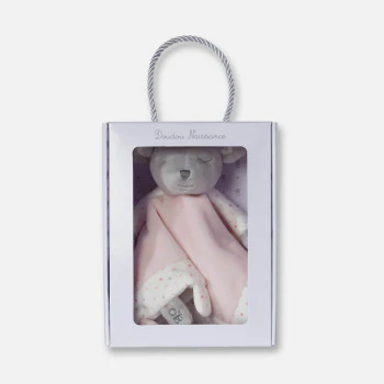 Doudou plat marionnette Souris rose naissance