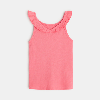 Plain-coloured tank top with ruffled collar