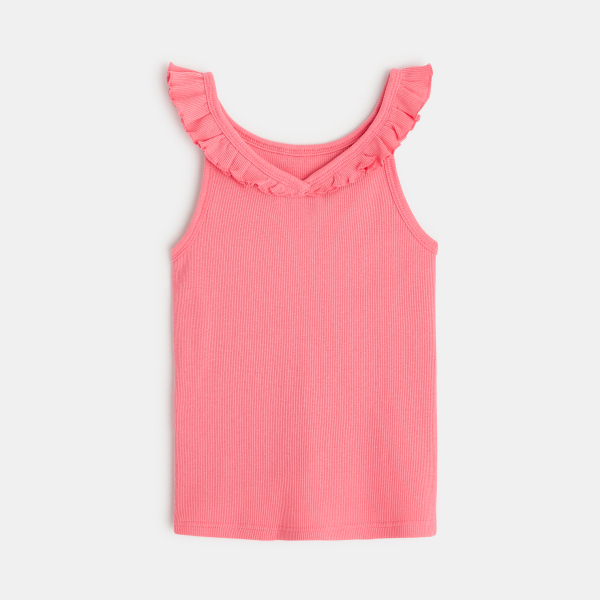 Plain-coloured tank top with ruffled collar