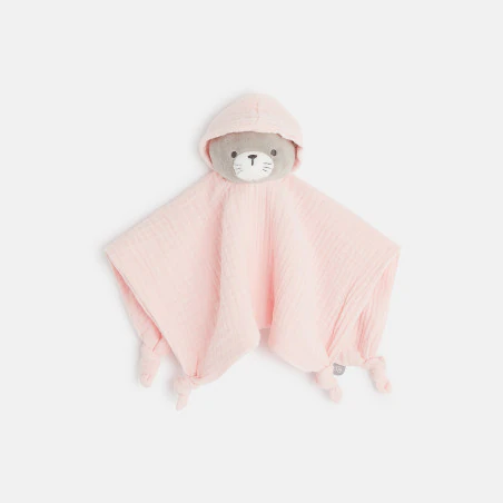 Doudou plat chat en lange de coton rose naissance