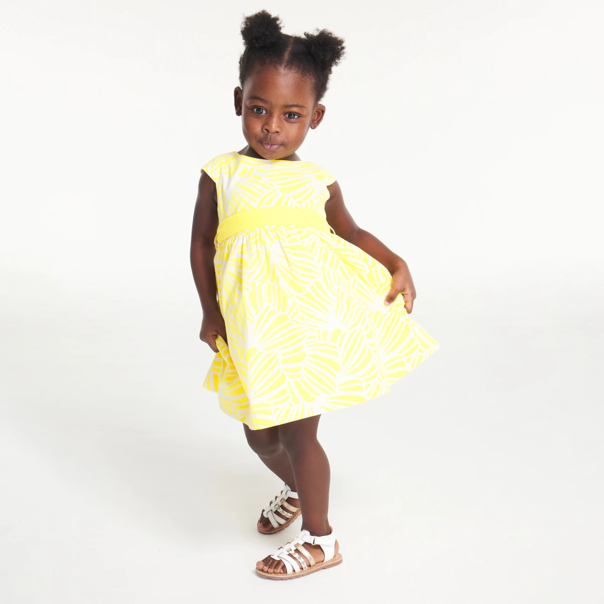 Robe de ceremonie impression graphique et bloomer jaune bebe fille OKAIDI Nigeria
