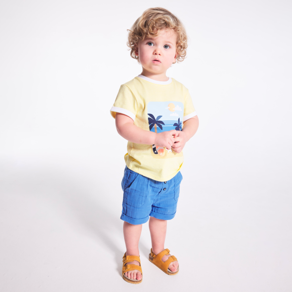 Short coton léger gaufré bleu bébé garçon