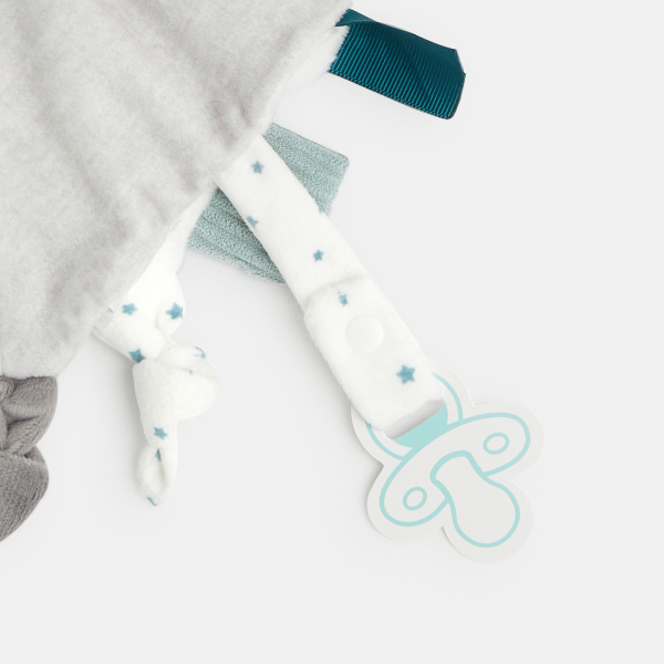 Doudou plat velours lapin gris naissance