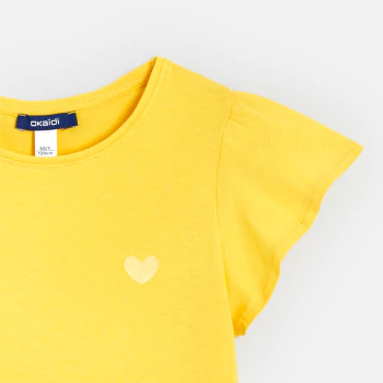 T-shirt à manches courtes volantées jaune fille