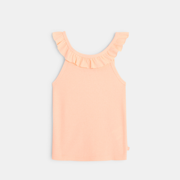Plain-coloured tank top with ruffled collar