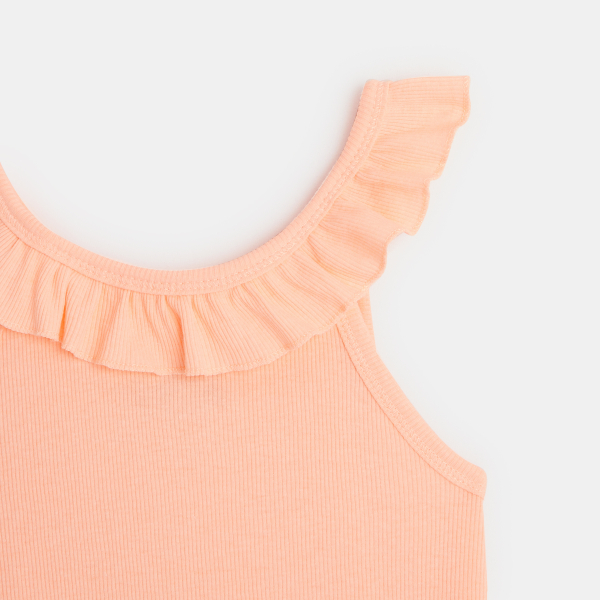 Plain-coloured tank top with ruffled collar