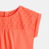 T-shirt bi-matière broderie anglaise orange bébé fille