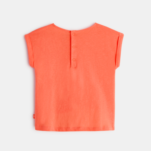 T-shirt bi-matière broderie anglaise orange bébé fille
