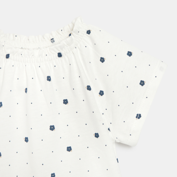 T-shirt col élastiqué rose bébé fille