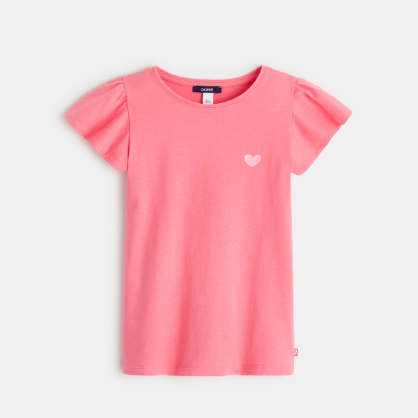 T-shirt à manches courtes volantées rose fille