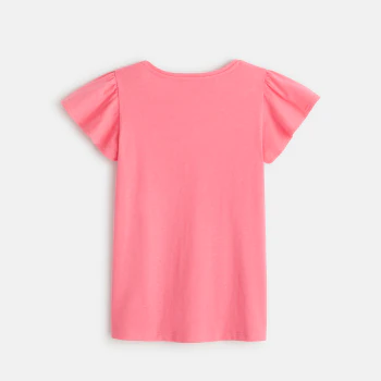 T-shirt à manches courtes volantées rose fille