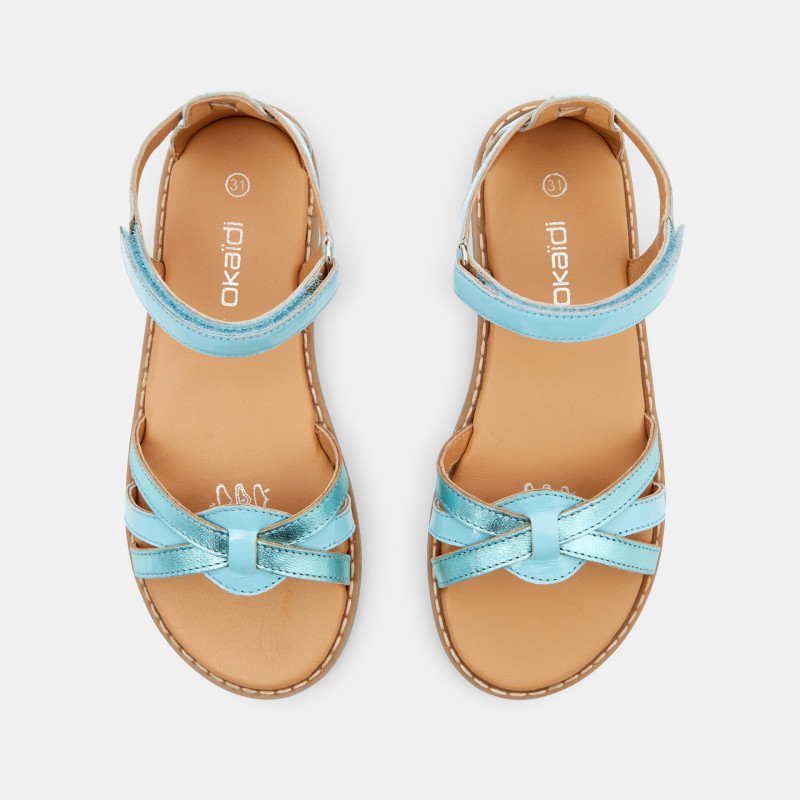Sandales bride cuir verni turquoise fille