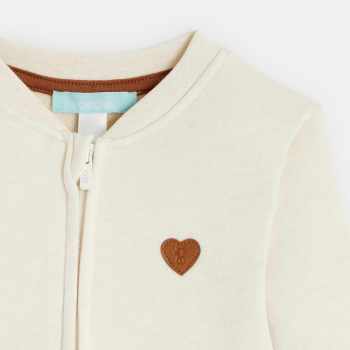 Sweat zippé molleton patch cœur beige bébé fille