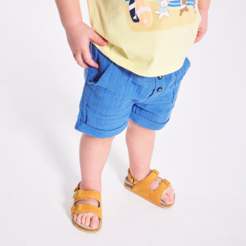 Short coton léger gaufré bleu bébé garçon