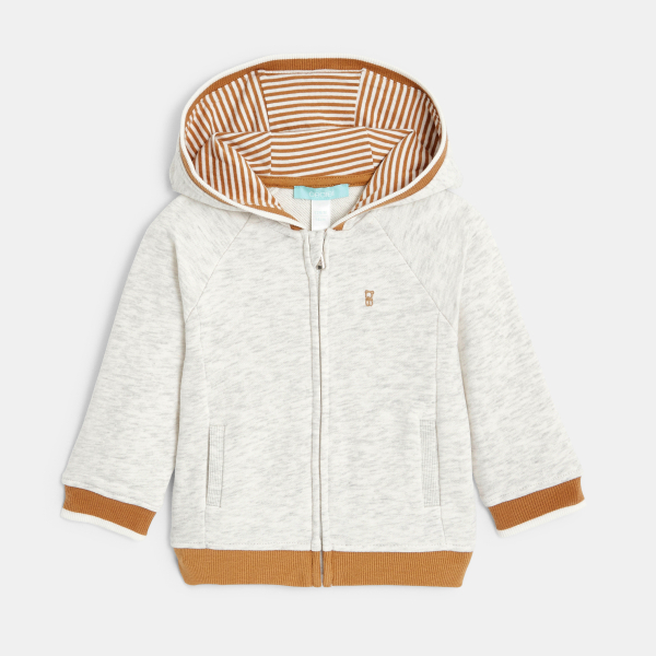 Sweat zippé molleton à capuche gris bébé garçon