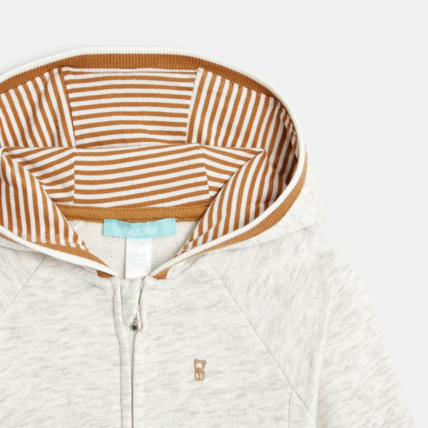 Sweat zippé molleton à capuche gris bébé garçon
