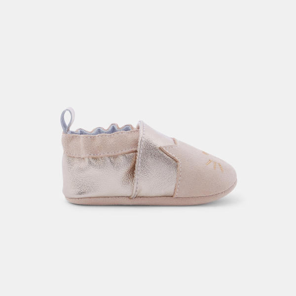 Chaussons frimousse cuir rose bébé fille