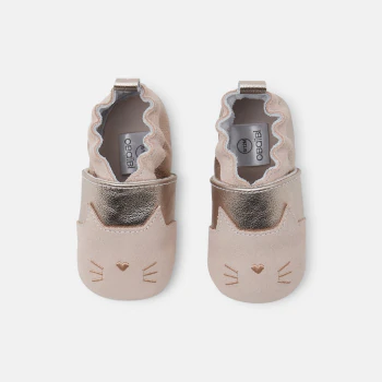 Baby girl's pink leather cat booties