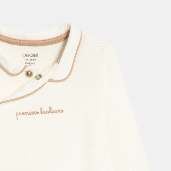 Unisex white textured sleepsuit from birth