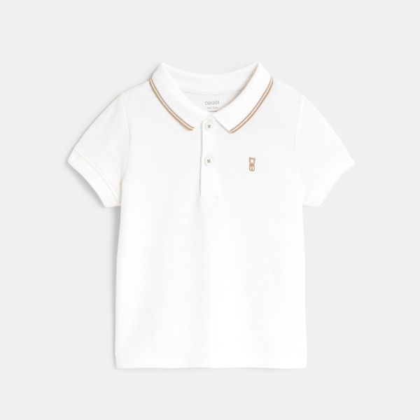 Polo maille piquée uni blanc bébé garçon