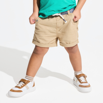 Short en lin et coton beige bébé garçon