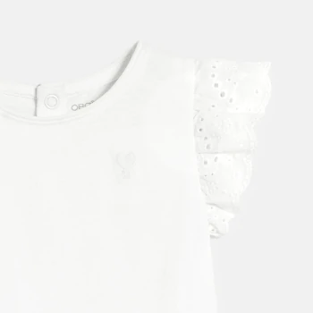 Baby girl's white T-shirt with broderie anglaise sleeves