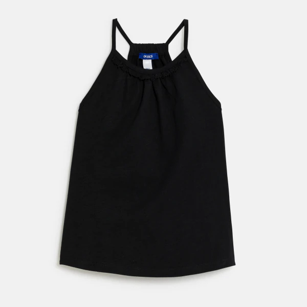 Girl's plain black vest top with crochet detail