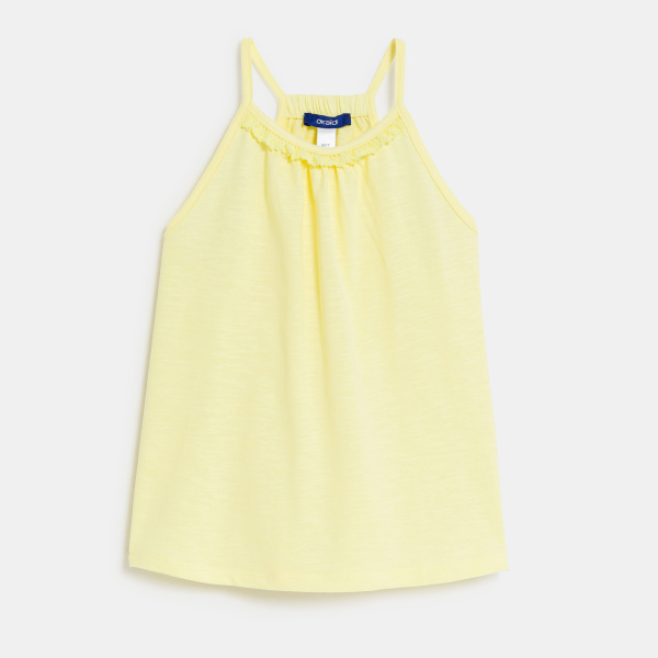 Girl's plain yellow vest top with crochet detail