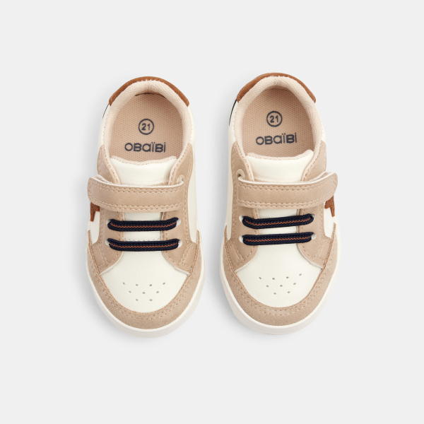 Baby boy's beige low-top leather trainers