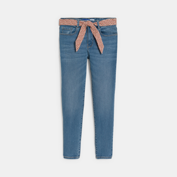 Girl's blue belted skinny jeans