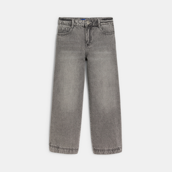 Girl's faded grey wide-legged jeans