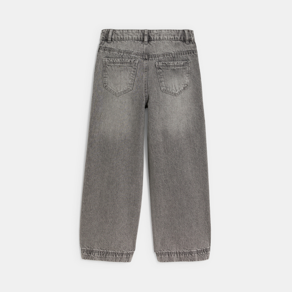 Girl's faded grey wide-legged jeans