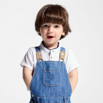 Salopette courte denim bleue bébé garçon