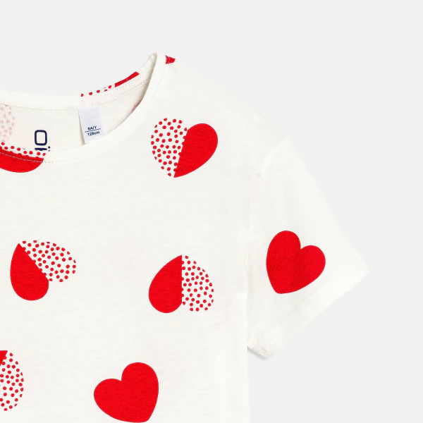 Girls' white heart print shorty pyjamas