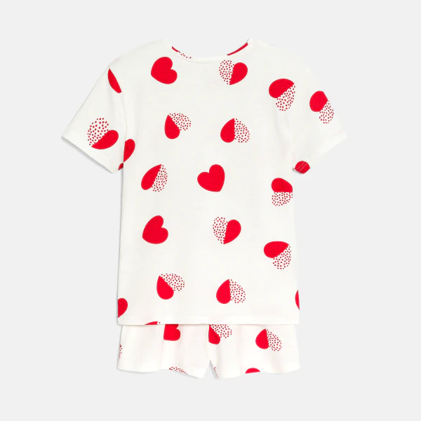 Girls' white heart print shorty pyjamas
