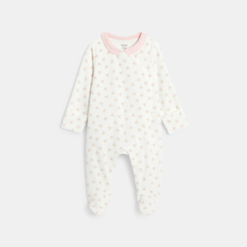 Baby girl's white velvet floral sleepsuit