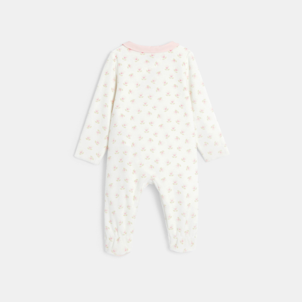 Baby girl's white velvet floral sleepsuit