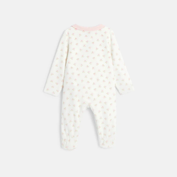 Baby girl's white velvet floral sleepsuit