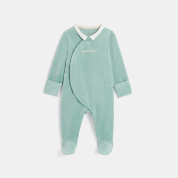 Baby boy's green ribbed velvet sleepsuit