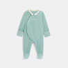 Baby boy's green ribbed velvet sleepsuit