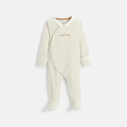 Baby boy's beige ribbed velours sleepsuit