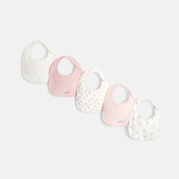 Bavoir éponge fleuri rose bébé fille (lot de 5)