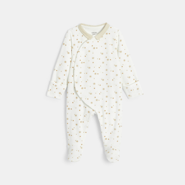 Baby boy's beige velvet star sleepsuit
